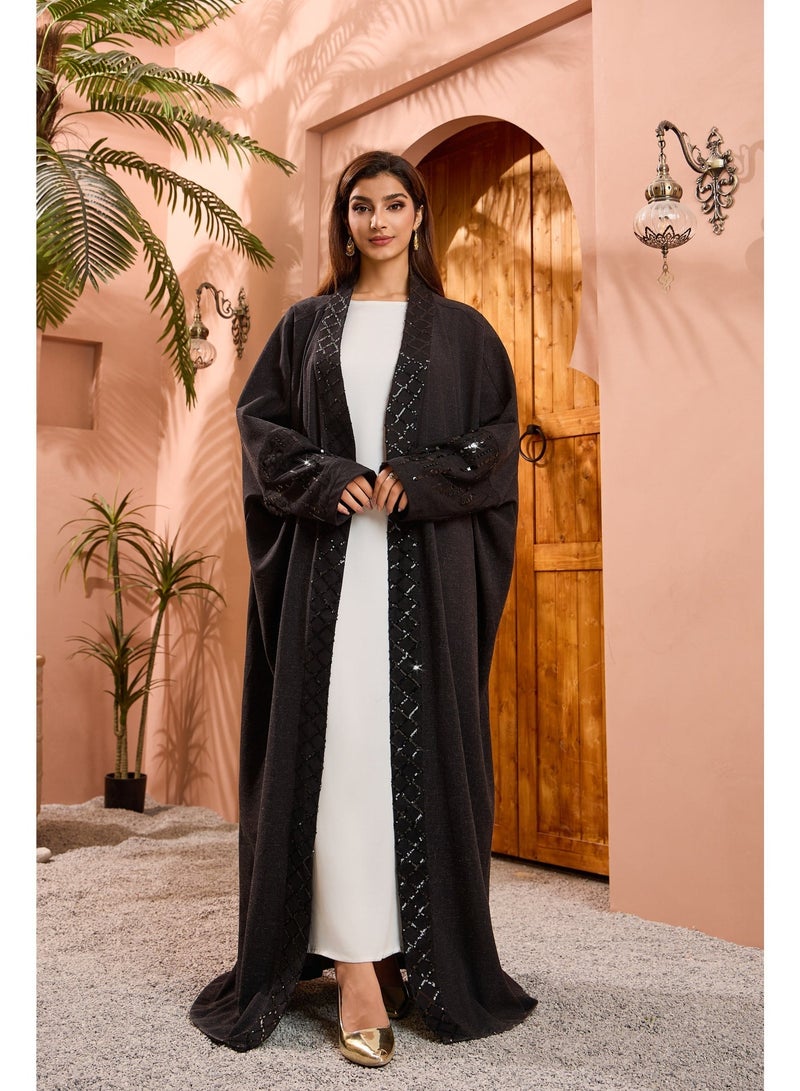 Dubai Sequins Patchwork Abaya Muslim Elegant Casual Solid Open Kaftan Arabic Dresses For Women - Image 1